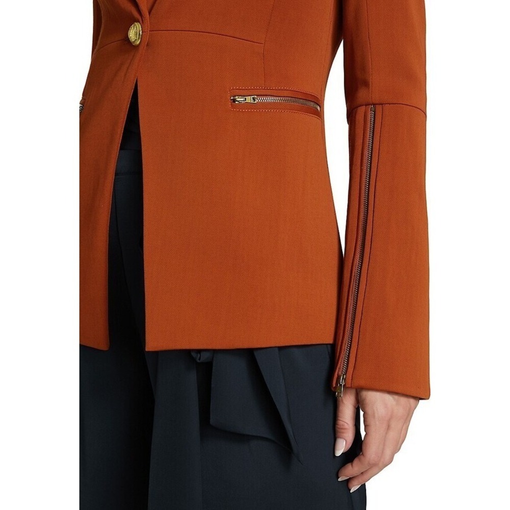 Ramy Brook Womens Blazer 0 Rust Orange Gold Zip Detail Flare Sleeve Jacket - Picture 6 of 16